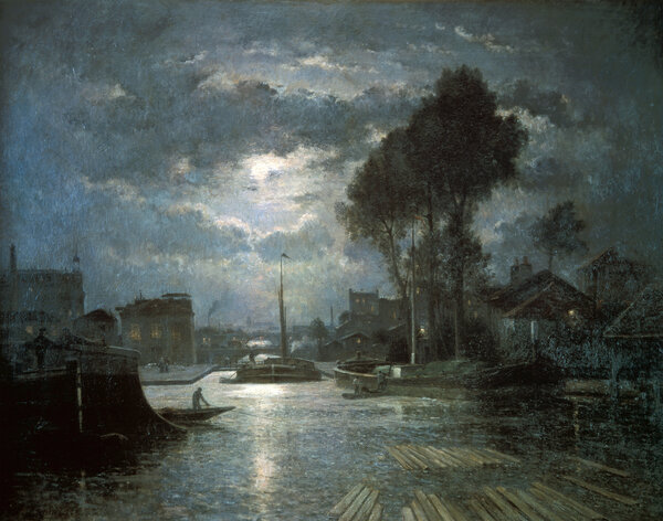 Ölgemälde, den Mond über einer Wasseroberfläche zeigend