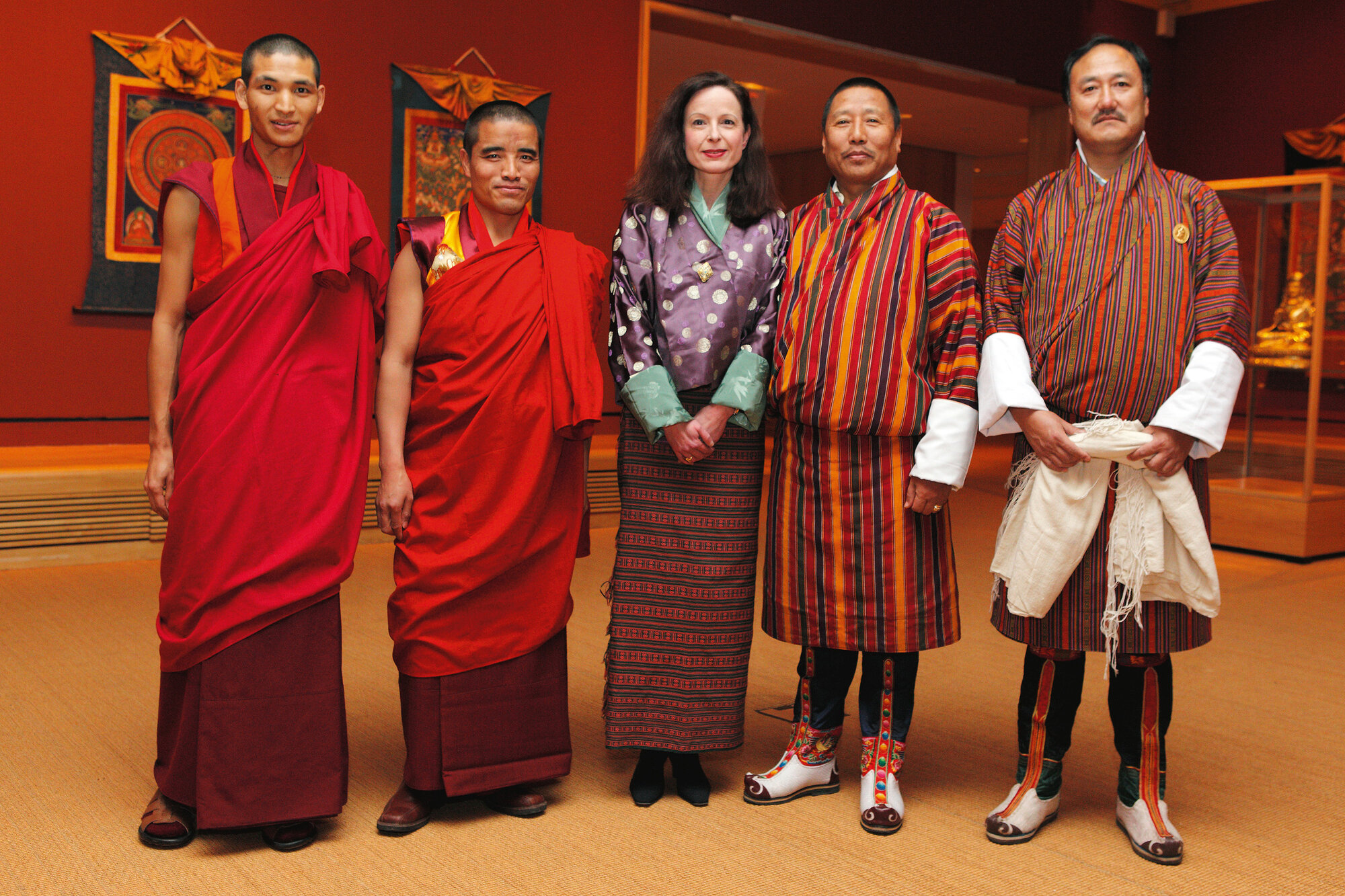 Adele Schlombs with the Bhutanese delegation and monks at the opening of the exhibit “Bhutan – Holy Art from the Himalayas” on 19 February 2010