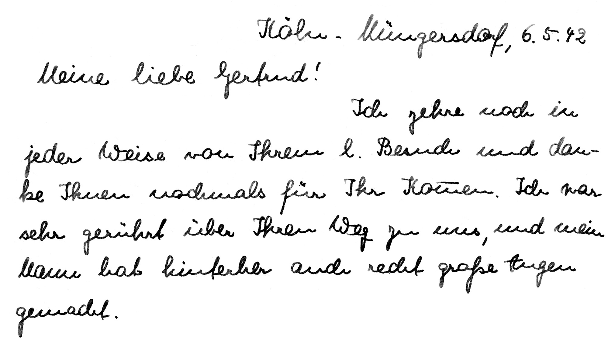Aussschnitt aus einem Brief von Erna Schönenberg an Gertrud Heuft, Köln-Müngersdorf, 6. Mai 1942