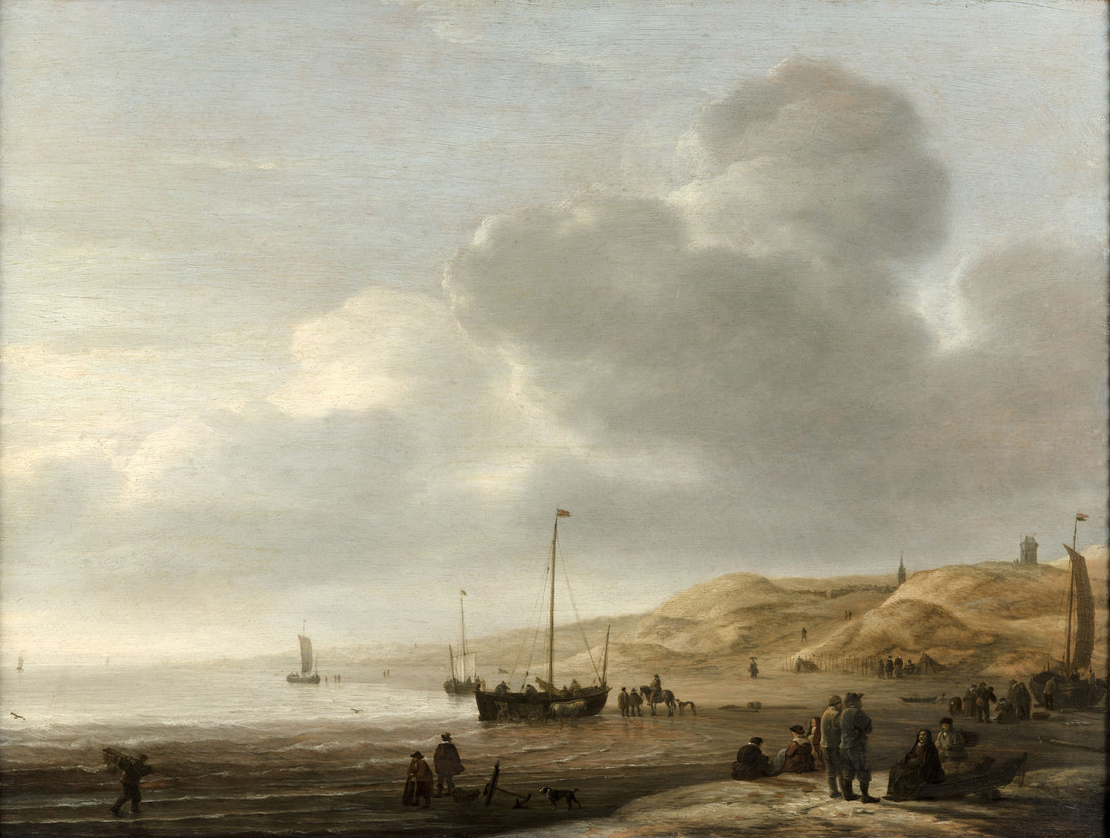 Ölgemälde, das eine Strandszene bei bei Scheveningen zeigt.