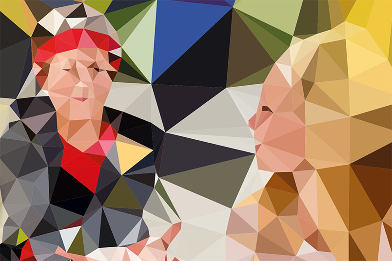 Abstrakte Illustration zweier Menschen, die miteinander im Gespräch sind.