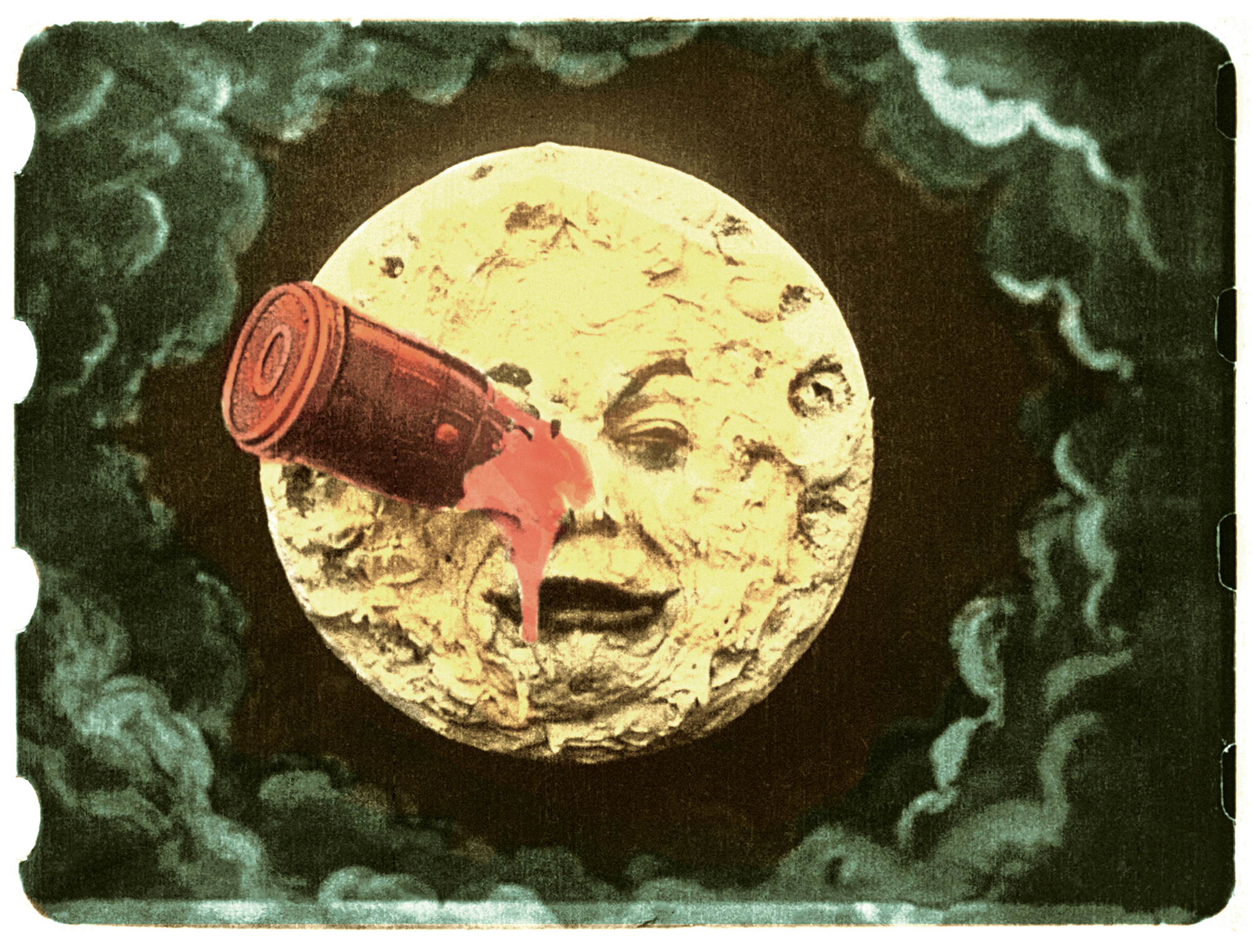 Standbild aus dem Film »Die Reise zum Mond«, eine Rakete ist im Auge des Mondes gelandet